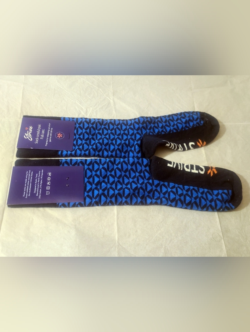 BNIP - Strive - Black Blue One Size Crew Socks (75% cotton)